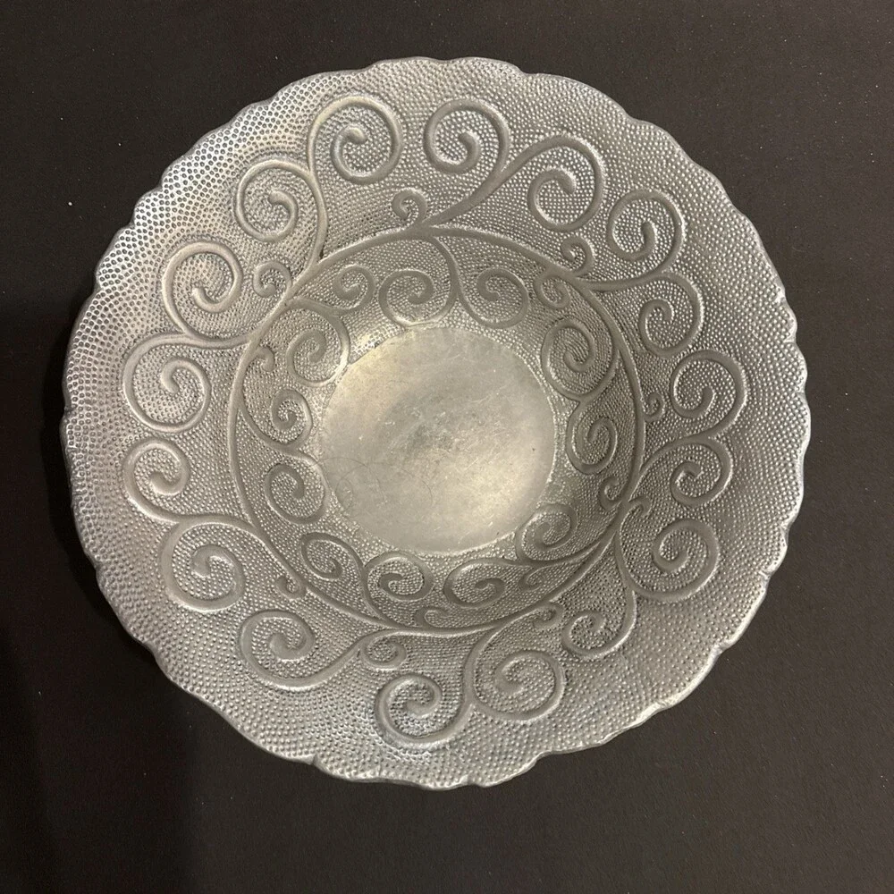 Hand Hammered METAL SERVING BOWL SWIRLING DESIGN INDIA CATERING LARGE  12